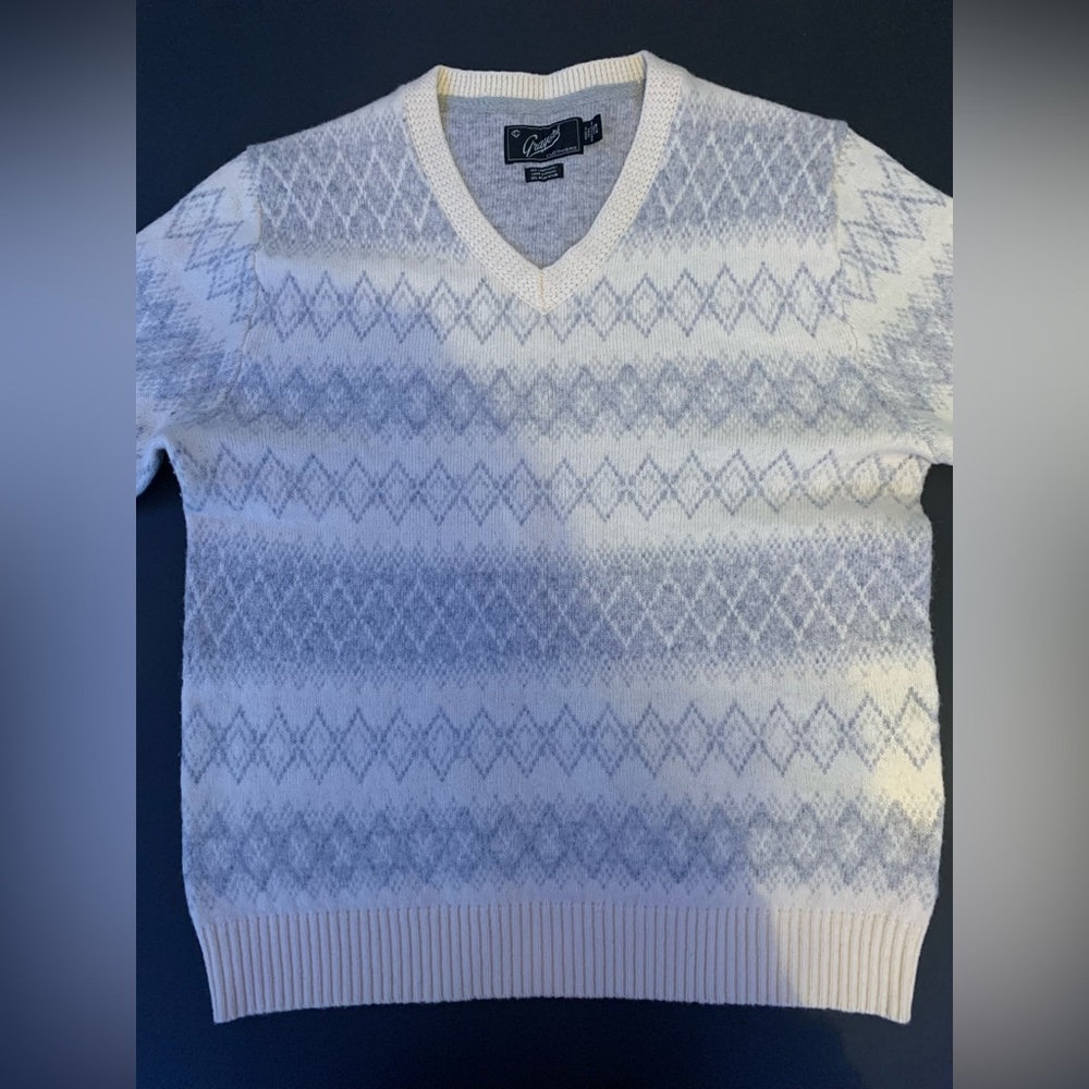 Grayers Clothiers Men’s M Cream & Gray 80% Lambs Wool V-Neck Sweater